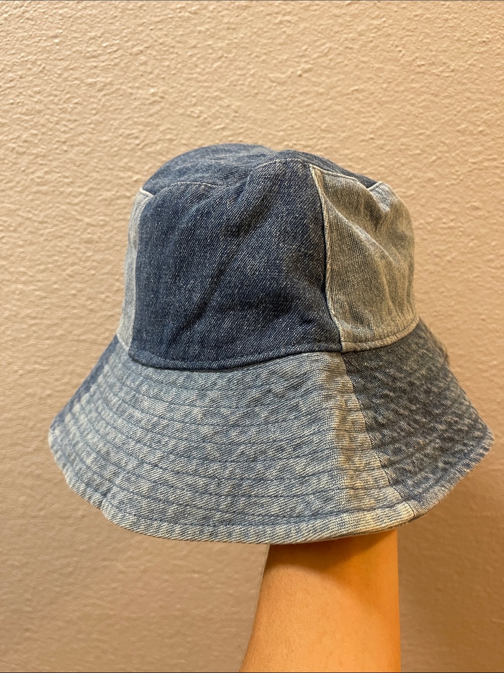 Denim Patchwork Bucket Hat - Blue